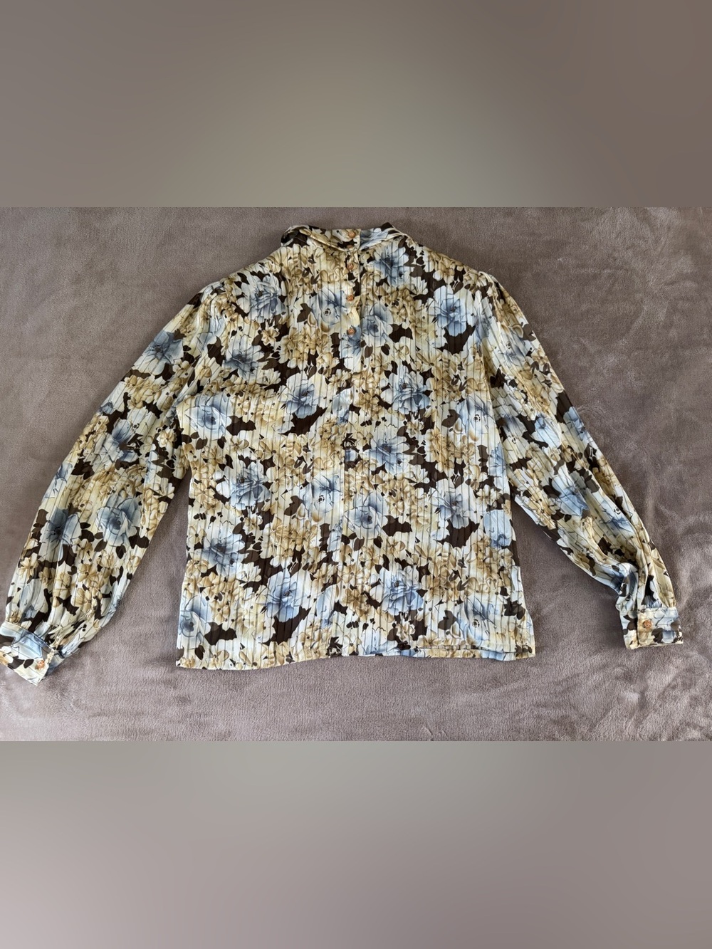 Vintage Nicola 12 Floral Pleated Blouse Shoulder Pads Romantic Cottagecore - Picture 7 of 8